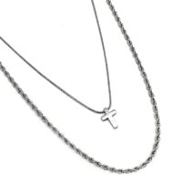 Κολιέ Αλυσιδα Double Cross (Silver)