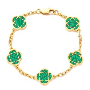 Malachite Clover Stone Bracelet (Gold)