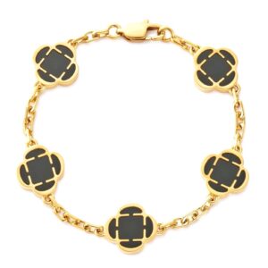 Onyx Clover Stone Bracelet (Gold)