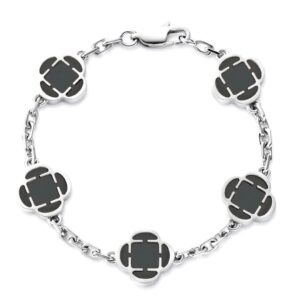 Onyx Clover Stone Bracelet (Silver)