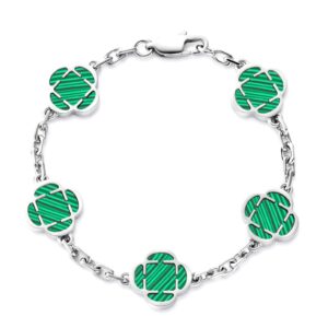 Malachite Clover Stone Bracelet (Silver)